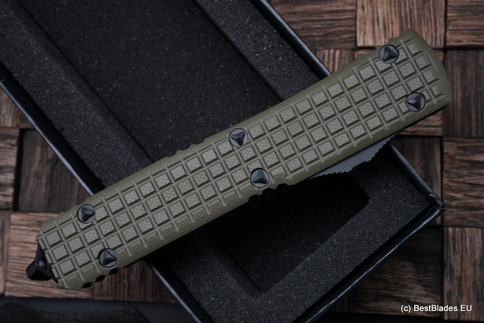 Microtech Ultratech OD Green Frag G-10 Top Tactical Standard & Double Edge Full Serrated Signature Series 122-3FRGTODS