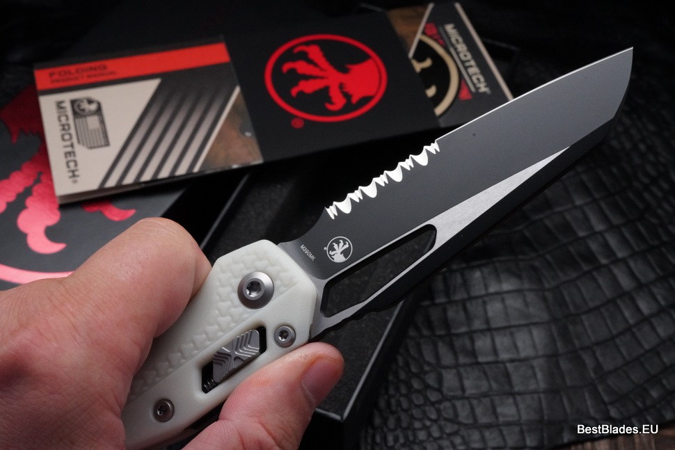 Microtech Knives MSI RAM LOK White Polymer & Black Partial Serrated M390MK 210T-2PMWH
