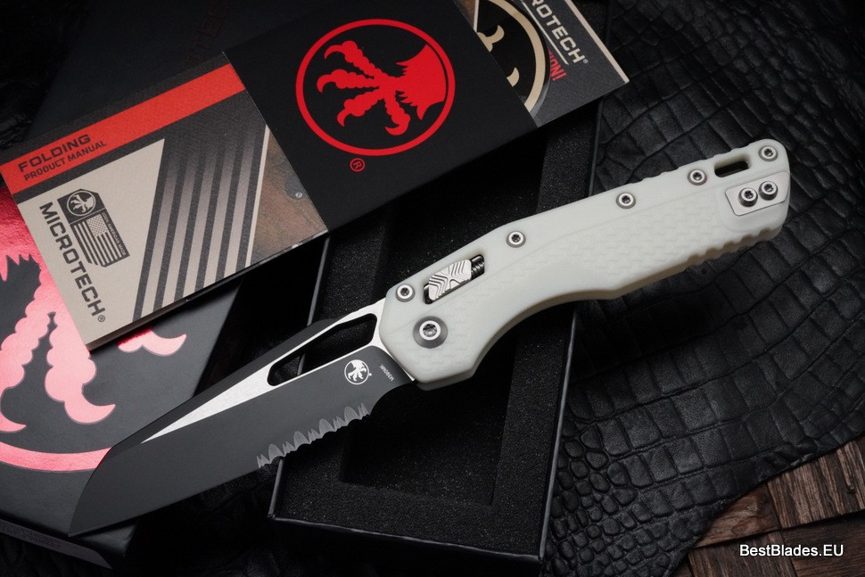 Microtech Knives MSI RAM LOK White Polymer & Black Partial Serrated M390MK 210T-2PMWH