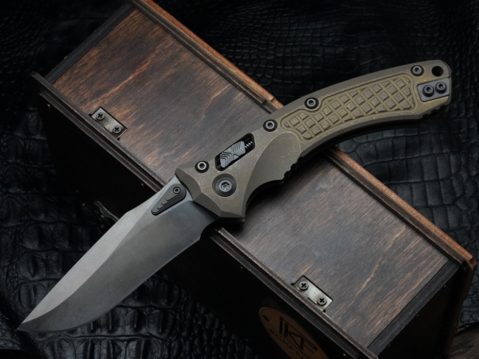 Microtech Marfione Select Amphibian RAM LOK Antique Bronze Frag Titanium Handles & DLC M390MK & DLC Accents 137RL-1DLCTFRMS1