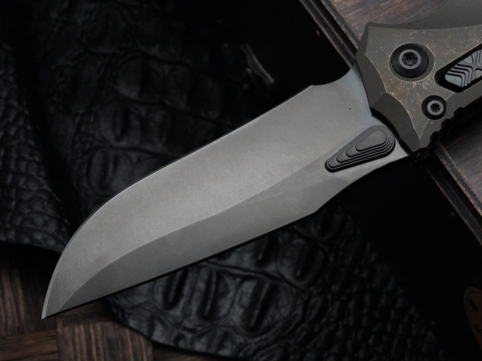 Microtech Marfione Select Amphibian RAM LOK Antique Bronze Frag Titanium Handles & DLC M390MK & DLC Accents 137RL-1DLCTFRMS1