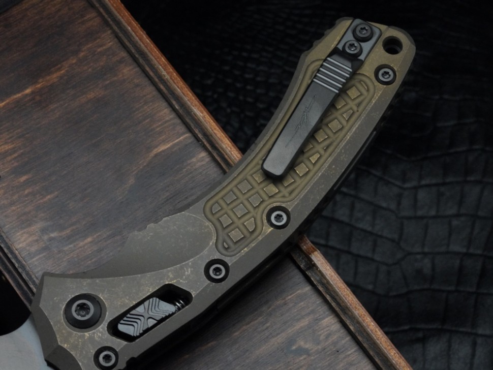 Microtech Marfione Select Amphibian RAM LOK Antique Bronze Frag Titanium Handles & DLC M390MK & DLC Accents 137RL-1DLCTFRMS1