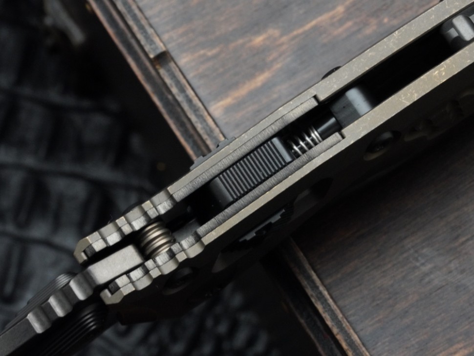 Microtech Marfione Select Amphibian RAM LOK Antique Bronze Frag Titanium Handles & DLC M390MK & DLC Accents 137RL-1DLCTFRMS1