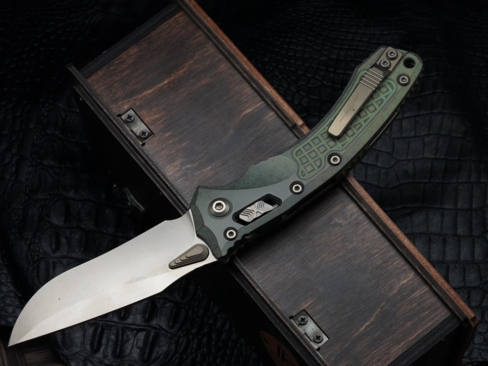 Microtech Marfione Select Amphibian RAM LOK Antique Green Frag Titanium Handles & Bronze M390MK & Bronzed Accents 137RL-13FRMS1