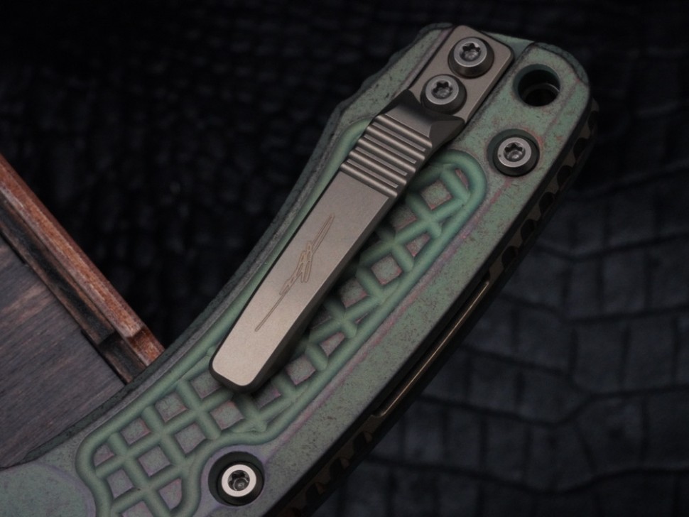Microtech Marfione Select Amphibian RAM LOK Antique Green Frag Titanium Handles & Bronze M390MK & Bronzed Accents 137RL-13FRMS1
