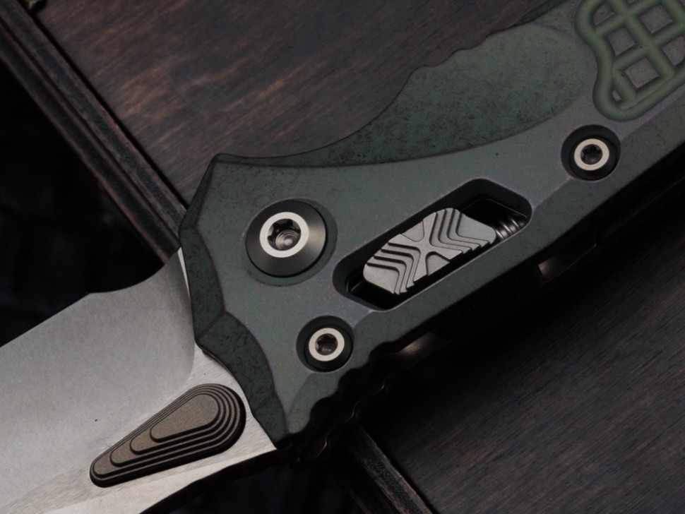 Microtech Marfione Select Amphibian RAM LOK Antique Green Frag Titanium Handles & Bronze M390MK & Bronzed Accents 137RL-13FRMS1