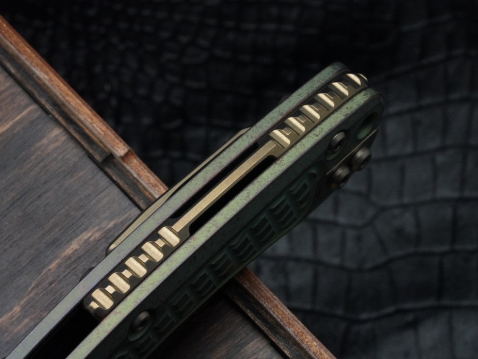Microtech Marfione Select Amphibian RAM LOK Antique Green Frag Titanium Handles & Bronze M390MK & Bronzed Accents 137RL-13FRMS1