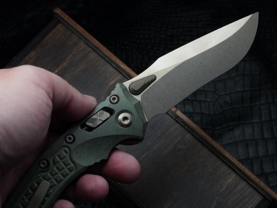 Microtech Marfione Select Amphibian RAM LOK Antique Green Frag Titanium Handles & Bronze M390MK & Bronzed Accents 137RL-13FRMS1