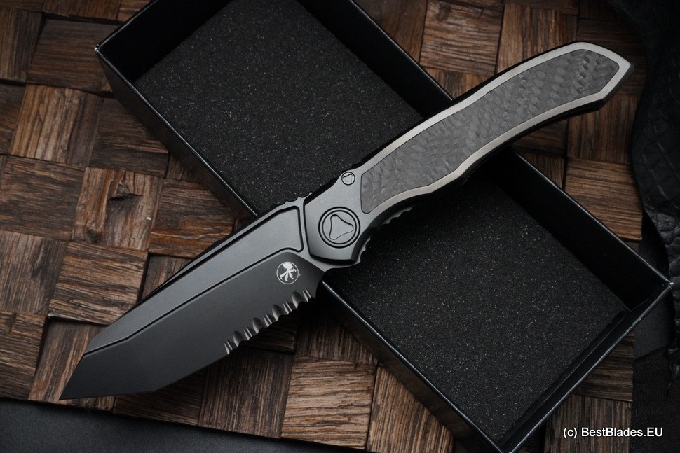 Microtech ANAX Titanium DLC Tanto Partial Serrated M390 & Carbon Fiber Inlay 191C-2DLCTCFITI