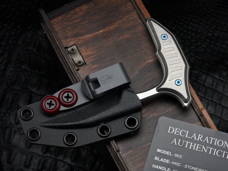 Microtech & Bastinelli Bee Marfione Select Stonewash w/ Stonewash Handles & Blue Hardware 218-10MS3
