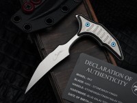 Microtech &amp; Bastinelli Bee Marfione Select Stonewash w/ Stonewash Handles &amp; Blue Hardware 218-10MS3