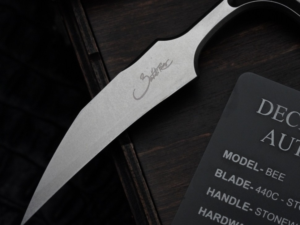 Microtech & Bastinelli Bee Marfione Select Stonewash w/ Stonewash Handles & Blue Hardware 218-10MS3