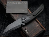 Poikilo Blade Tuna Standard 1 w/ Woodgrain Carbon Fiber Handles &amp; Dark Stonewash M398
