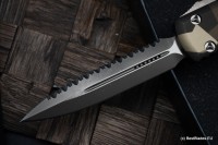 Microtech Ultratech Geo Tan Camo Bronzed Low Polished Double Edge Full Serrated Signature Series 122-15LPGETACS