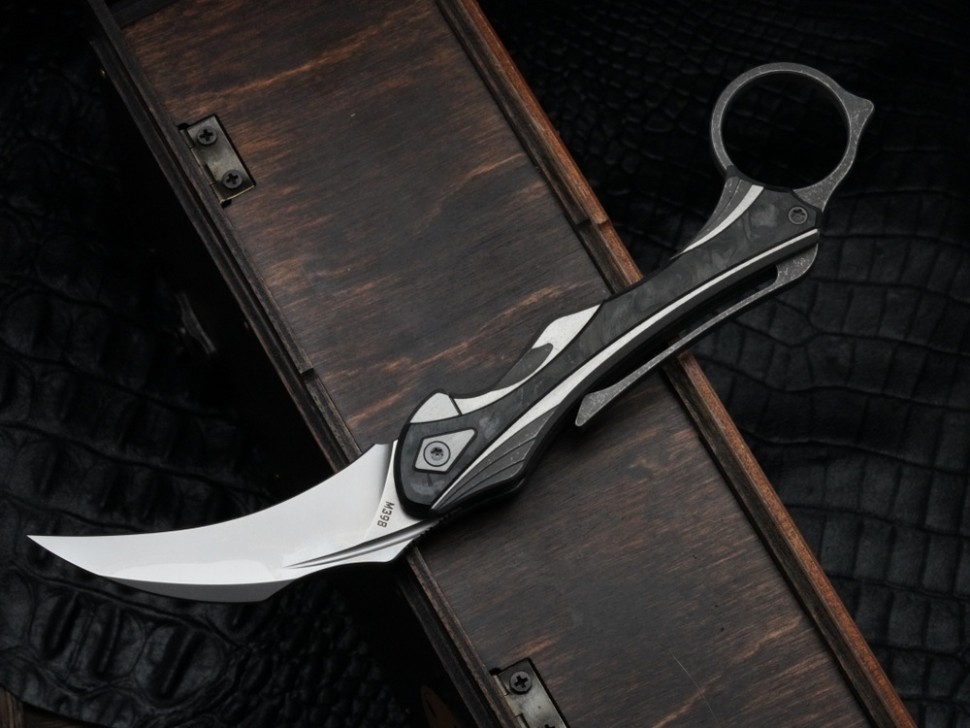 Poikilo Blade Thorny Devil w/ Titanium Black Fat Carbon Inlaid Handles & Pearlescent Stonewash M398