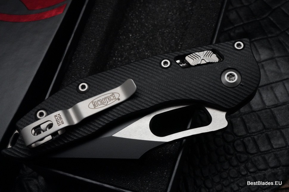 Microtech Knives Manual Stitch RAM LOK Fluted Black G-10 & Partial Serrated M390MK 169RL-11FLGTBK