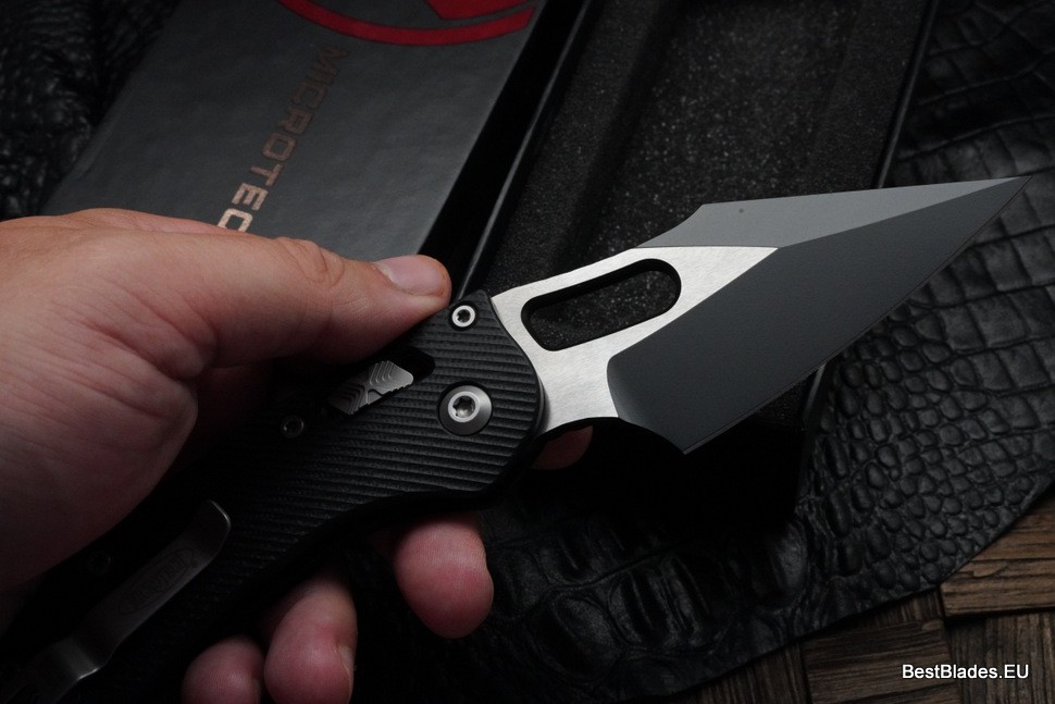 Microtech Knives Manual Stitch RAM LOK Fluted Black G-10 & Partial Serrated M390MK 169RL-11FLGTBK