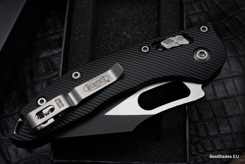 Microtech Knives Manual Stitch RAM LOK Fluted Black Aluminum & Two Tone Black M390MK 169RL-1FL