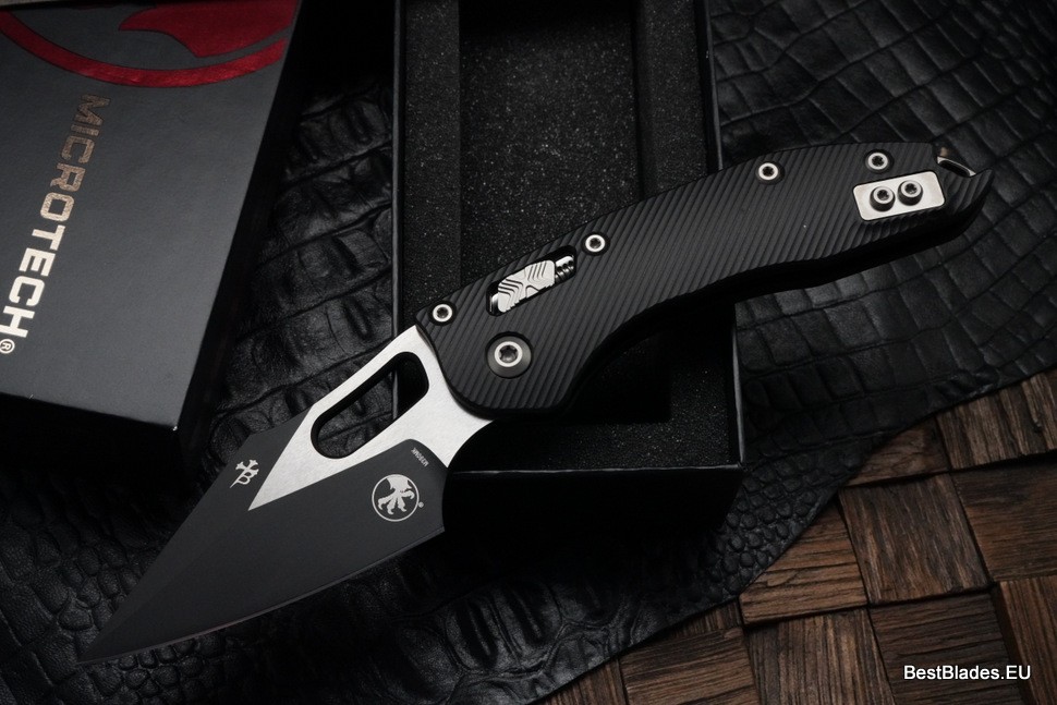 Microtech Knives Manual Stitch RAM LOK Fluted Black Aluminum & Two Tone Black M390MK 169RL-1FL