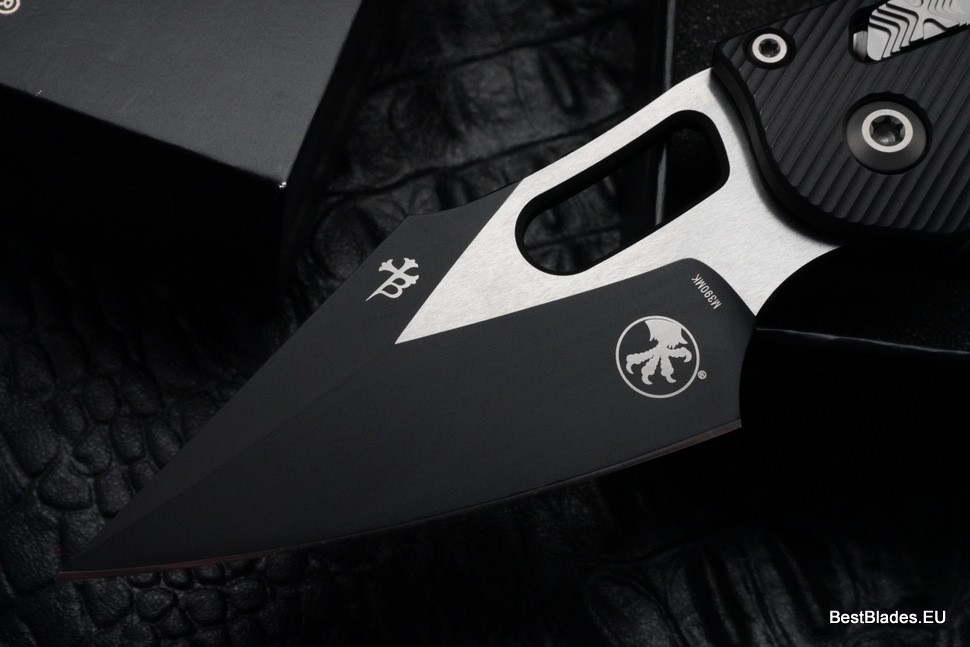 Microtech Knives Manual Stitch RAM LOK Fluted Black Aluminum & Two Tone Black M390MK 169RL-1FL