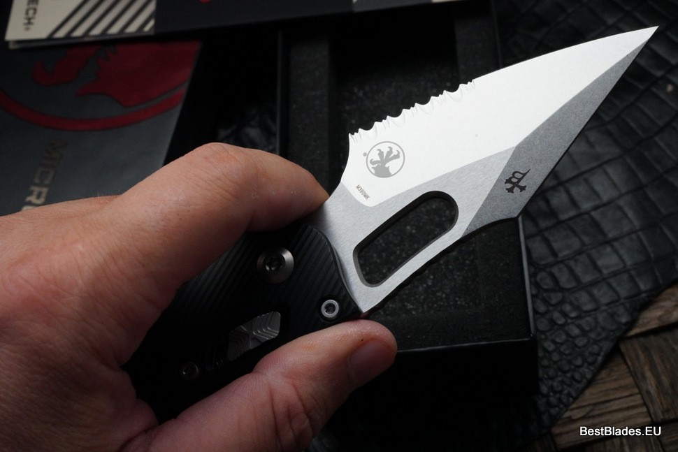 Microtech Knives Manual Stitch RAM LOK Fluted Black Aluminum & Partial Serrated M390MK 169RL-11FL