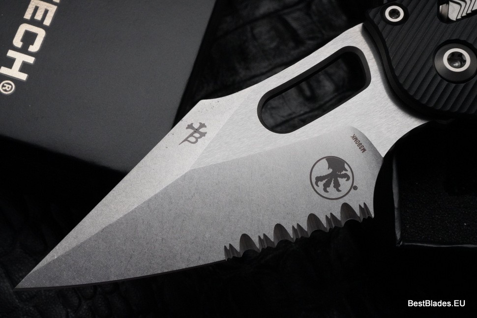 Microtech Knives Manual Stitch RAM LOK Fluted Black Aluminum & Partial Serrated M390MK 169RL-11FL