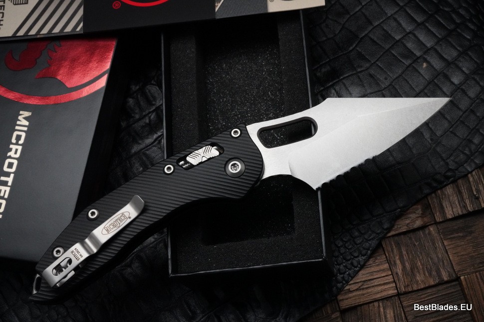 Microtech Knives Manual Stitch RAM LOK Fluted Black Aluminum & Partial Serrated M390MK 169RL-11FL