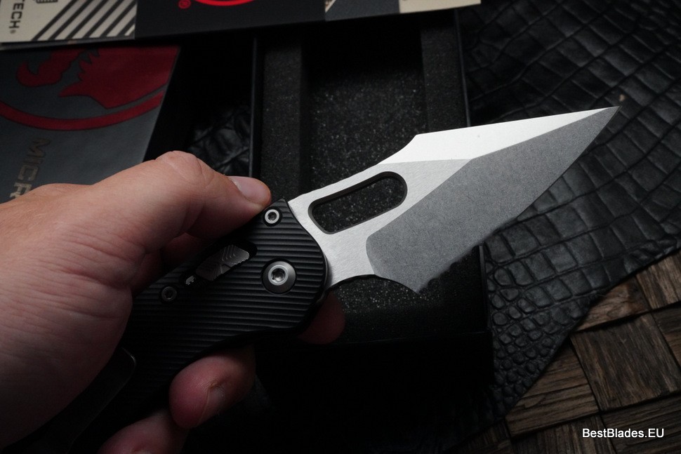 Microtech Knives Manual Stitch RAM LOK Fluted Black Aluminum & Partial Serrated M390MK 169RL-11FL