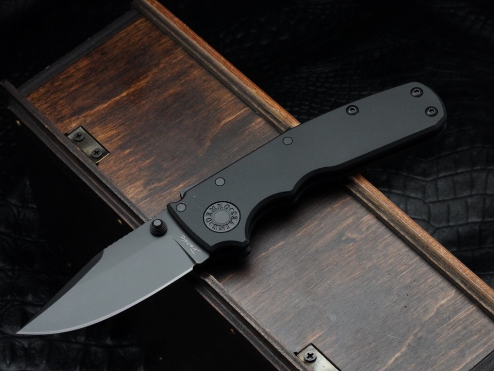 Demko Shark Cub Stealth Black Aluminum Handles & Clip Point DLC 20CV