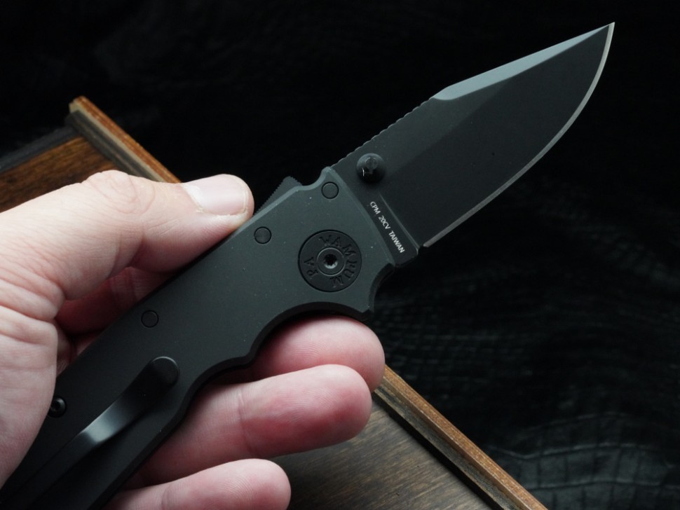 Demko Shark Cub Stealth Black Aluminum Handles & Clip Point DLC 20CV