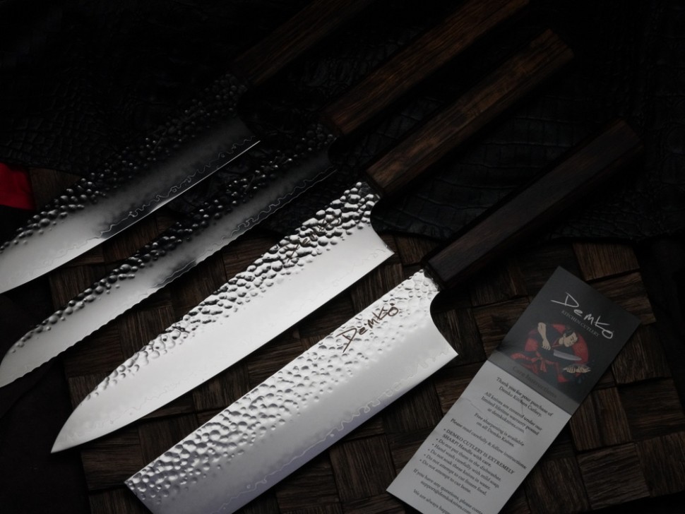 Demko 5 Piece Kitchen Knife Set w/ Japanese Red Oak Handles & VG10 San Mai