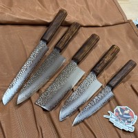 Demko 5 Piece Kitchen Knife Set w/ Japanese Red Oak Handles &amp; VG10 San Mai