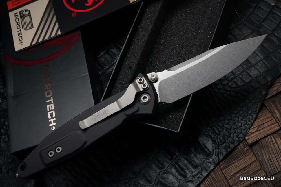 Microtech Socom Elite Single Edge Stonewash Standard Manual & Black 160-10