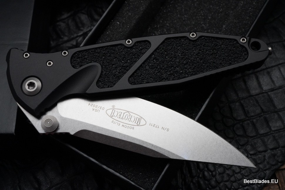 Microtech Socom Elite Single Edge Stonewash Standard Manual & Black 160-10