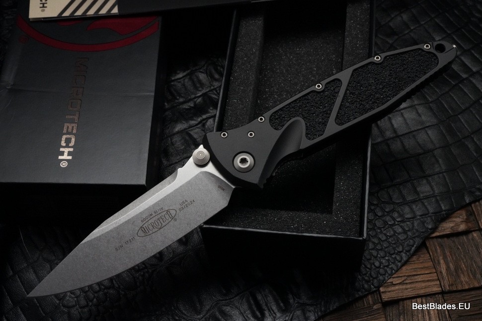 Microtech Socom Elite Single Edge Stonewash Standard Manual & Black 160-10