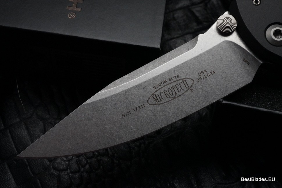 Microtech Socom Elite Single Edge Stonewash Standard Manual & Black 160-10