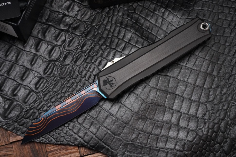 Microtech Marfione Select Cypher II Black w/ Tritium Inlaid Button & S/E Blued Baker Forge Copper-Mai 1241-16MS1
