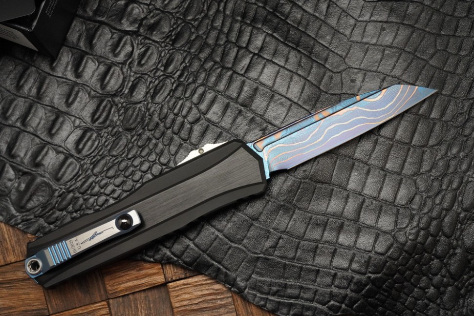 Microtech Marfione Select Cypher II Black w/ Tritium Inlaid Button & S/E Blued Baker Forge Copper-Mai 1241-16MS1