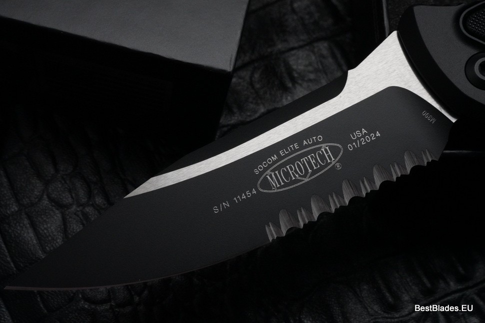 Microtech Socom Elite S/E Black Tactical Partial Serrated 160A-2T