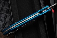 Microtech Knives LUDT Gen III Stonewash Tanto w/ Blue Handle 1136-10BL