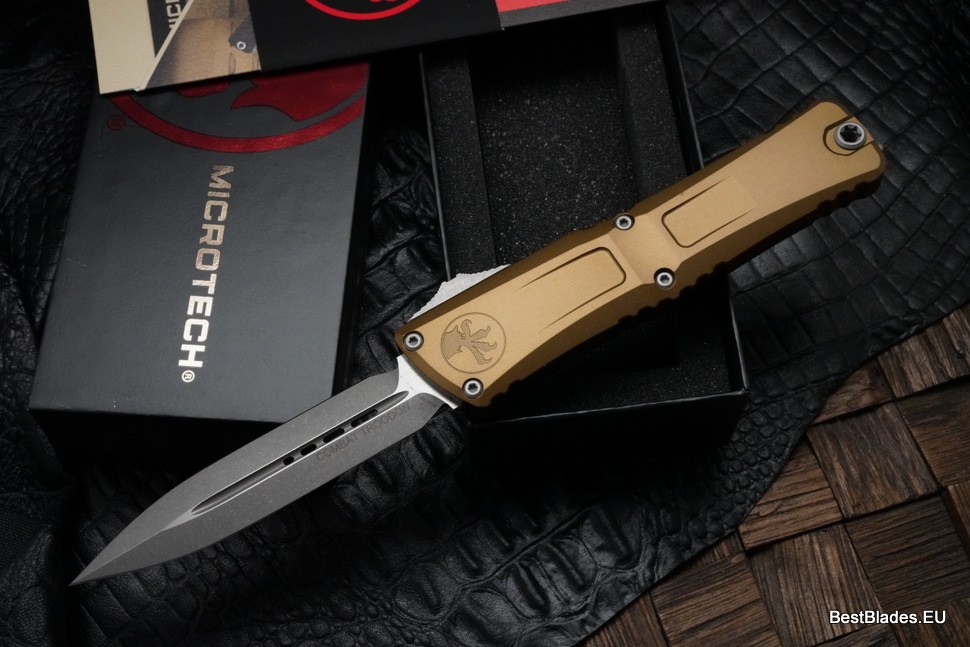 Microtech Knives Combat Troodon Gen III Apocalyptic Double Edge w/ Tan Handle 1142-10APTA