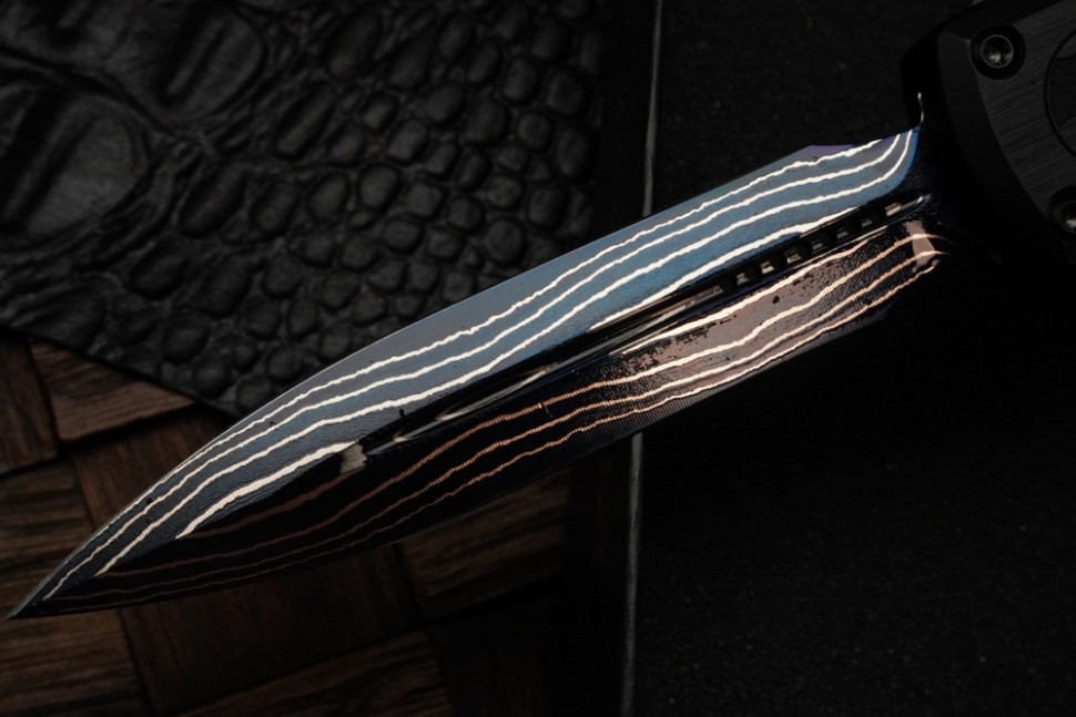 Microtech Marfione Select Ultratech ZBP D/E Blue Baker Forge IceStorm w/ Hefted Black Handle & Blue Accents 1122-16MS2