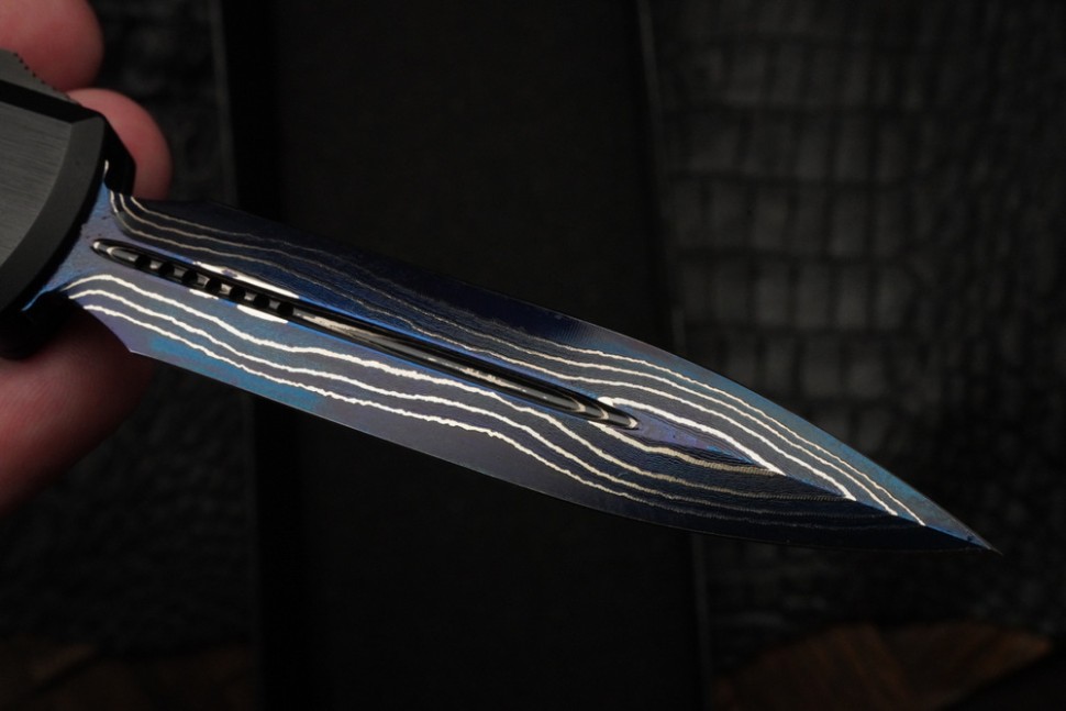 Microtech Marfione Select Ultratech ZBP D/E Blue Baker Forge IceStorm w/ Hefted Black Handle & Blue Accents 1122-16MS2