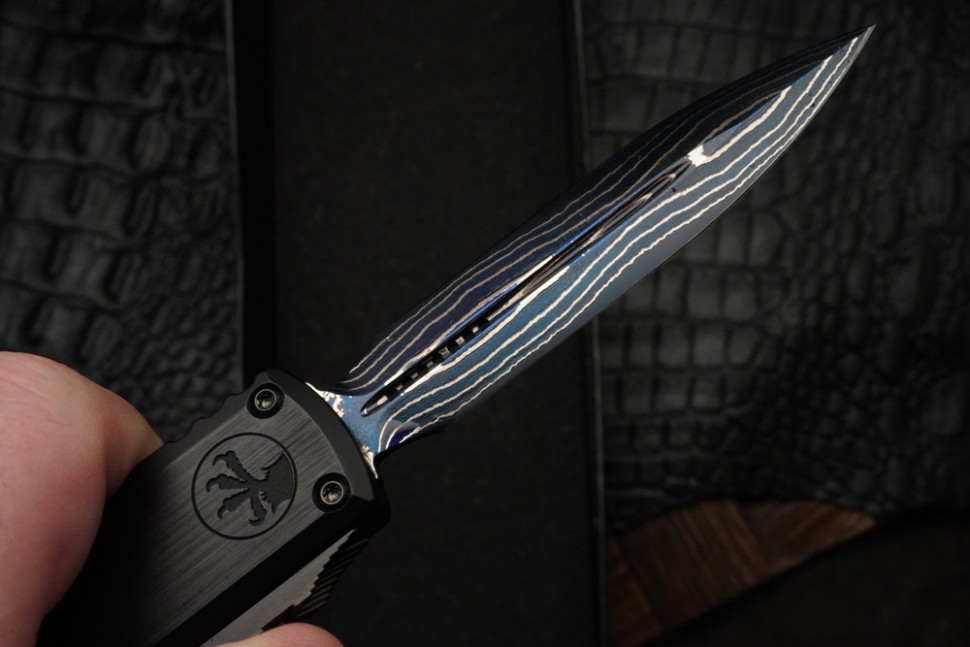 Microtech Marfione Select Ultratech ZBP D/E Blue Baker Forge IceStorm w/ Hefted Black Handle & Blue Accents 1122-16MS2