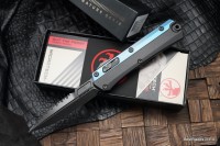 Microtech Glykon DLC Bayonet Part Serrated w/ Blue Anodized Accents Signature Series 184-2DLCBL