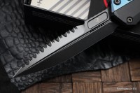 Microtech Glykon DLC Bayonet Part Serrated w/ Blue Anodized Accents Signature Series 184-2DLCBL