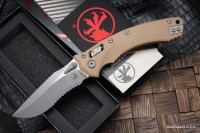 Microtech Amphibian RAM LOK Tan Fluted G-10 &amp; Partial Serrated Apocalyptic M390MK 137RL-11APFLGTTA