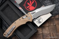 Microtech Amphibian RAM LOK Tan Fluted G-10 &amp; Partial Serrated Apocalyptic M390MK 137RL-11APFLGTTA
