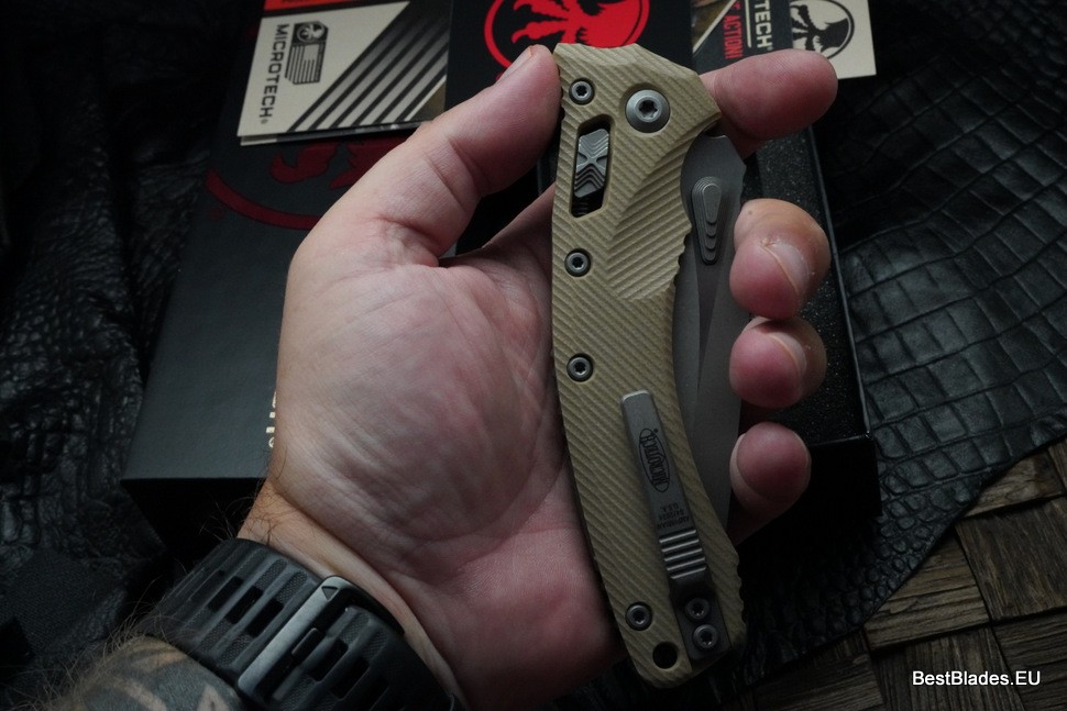 Microtech Amphibian RAM LOK Tan Fluted G-10 & Apocalyptic M390MK 137RL-10APFLGTTA
