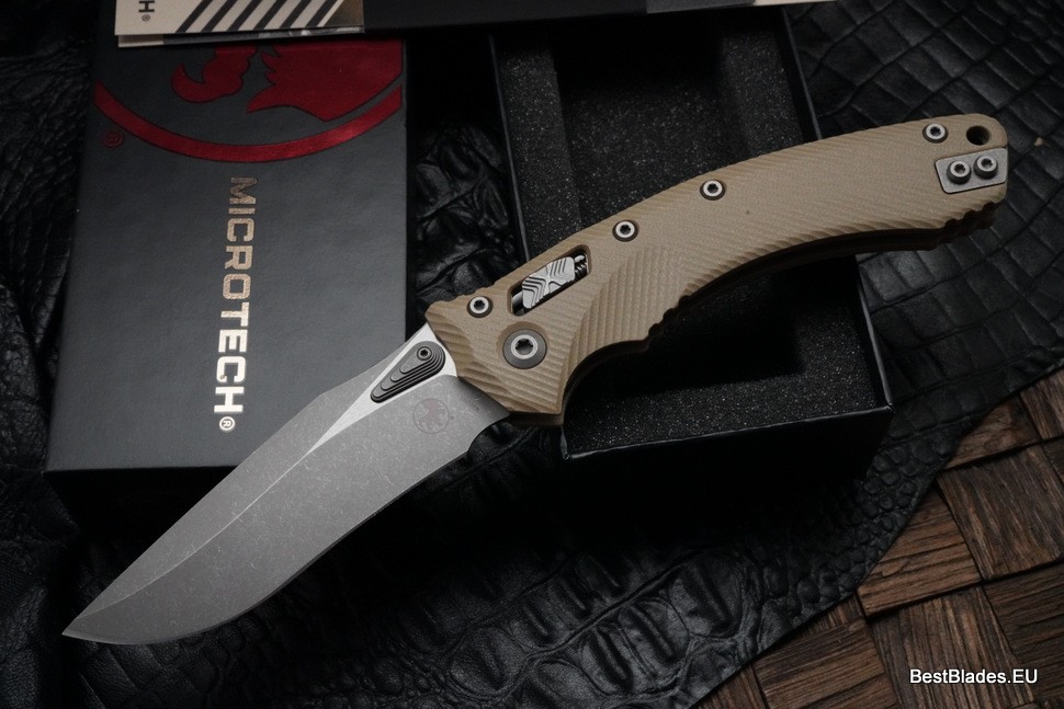 Microtech Amphibian RAM LOK Tan Fluted G-10 & Apocalyptic M390MK 137RL-10APFLGTTA